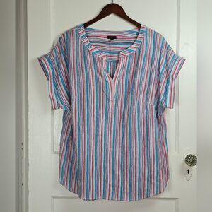 Talbots Plus Cotton Gauze Red, White, Blue and Peach Striped Top 1X